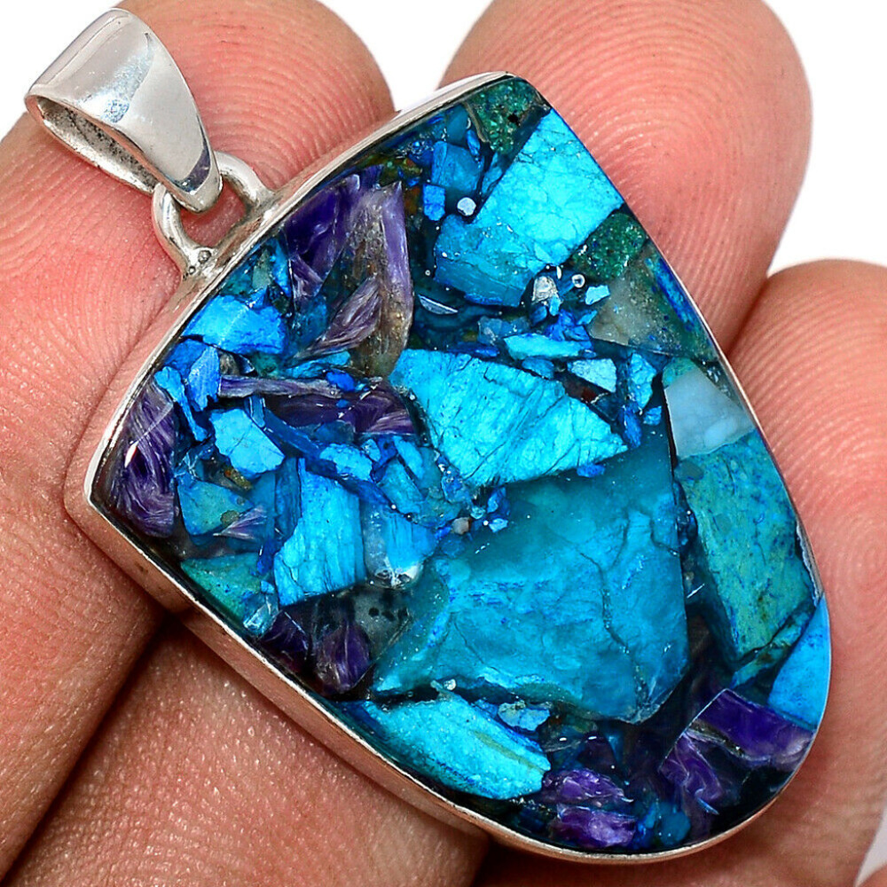 Siberia Charoit in Chrysocolla pendant necklace
